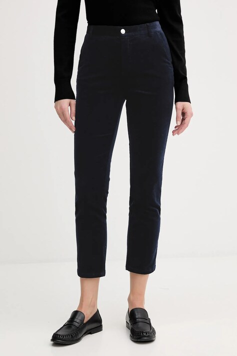 United Colors of Benetton spodnie sztruksowe kolor granatowy fason cygaretki high waist 4MIQDF07W