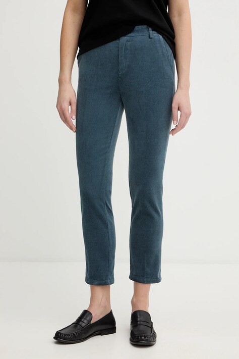 United Colors of Benetton spodnie sztruksowe kolor turkusowy fason cygaretki high waist 4MIQDF07W