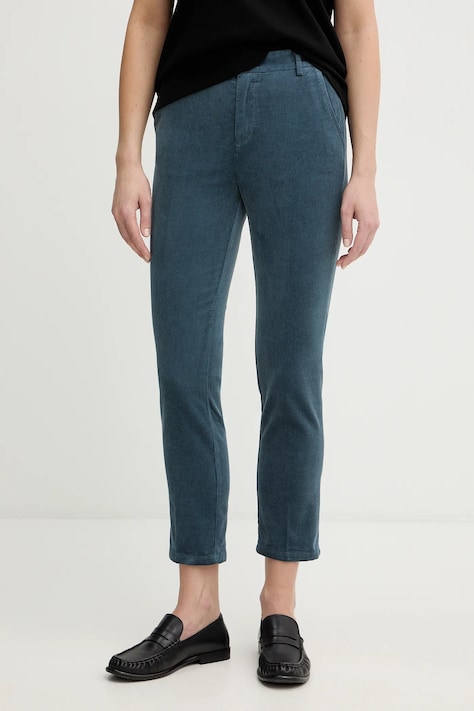 United Colors of Benetton pantaloni de catifea cord culoarea bleumarin, fason tigareta, high waist, 4MIQDF07W