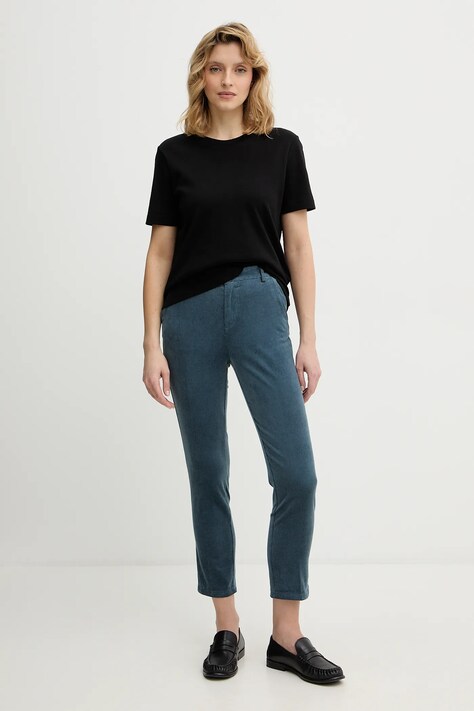 United Colors of Benetton spodnie sztruksowe kolor turkusowy fason cygaretki high waist 4MIQDF07W