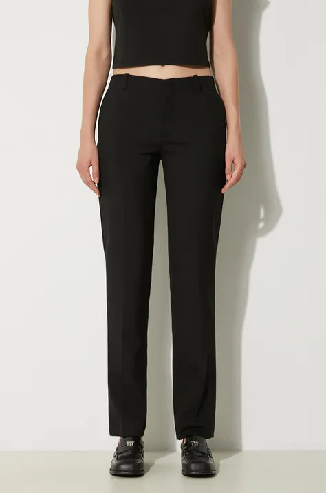 Vlněné kalhoty Kenzo černá barva, fason cargo, high waist, FE62PA0929GE.99