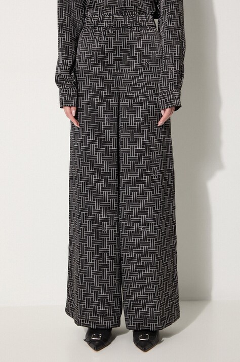 Kenzo pantaloni Weave Pajama Pants femei, culoarea negru, lat, high waist, FE62PA0849R1.99