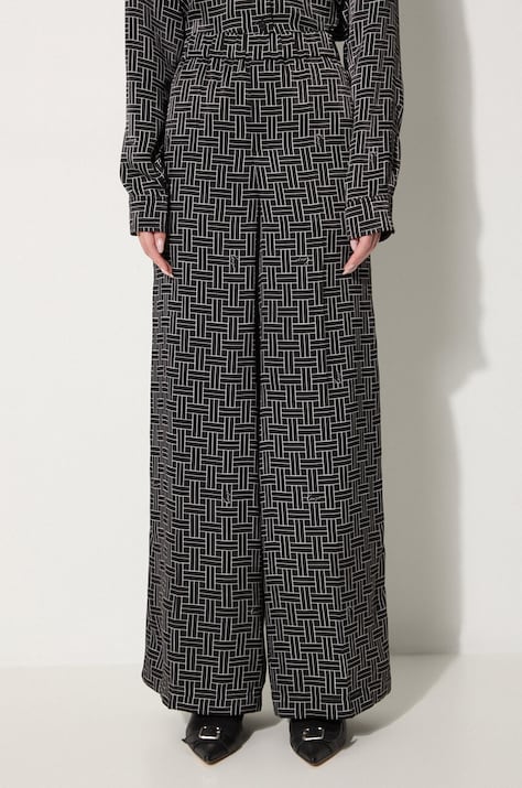 Kalhoty Kenzo Weave Pajama Pants dámské, černá barva, široké, high waist, FE62PA0849R1.99
