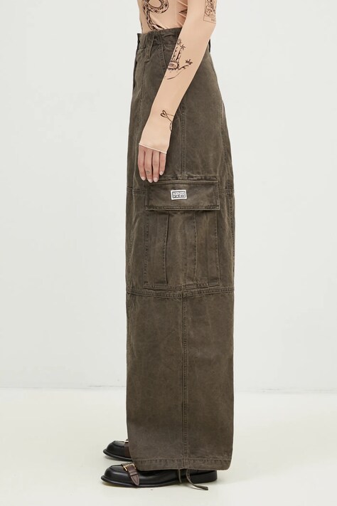 Kenzo spodnie bawełniane Dyed Canvas Cargo Pants kolor brązowy szerokie high waist FE62PA0909GK.92