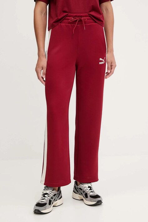 Спортен панталон Puma Iconic T7 Straight Leg Track Pants в бордо с десен 627996