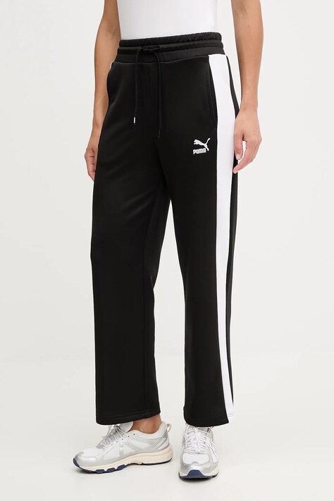 Спортен панталон Puma Iconic T7 Straight Leg Track Pants в черно с десен 627996