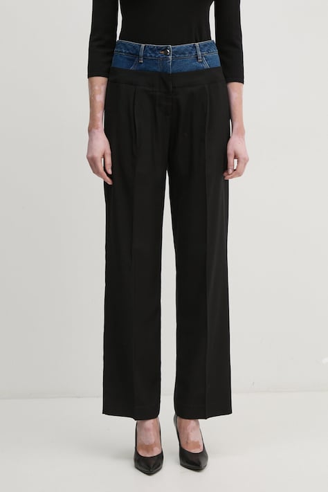Sisley pantaloni femei, culoarea negru, lat, high waist, 485XLF05M