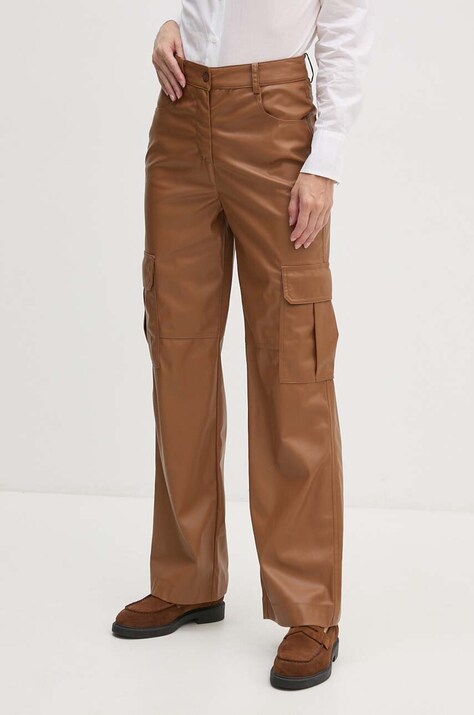 Sisley pantaloni femei, culoarea maro, drept, high waist, 45FSLF05N