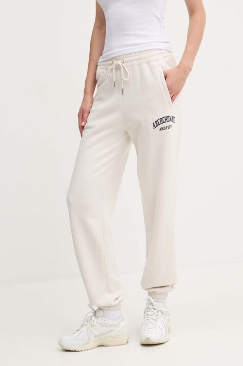 Abercrombie & Fitch pantaloni de trening culoarea bej, cu imprimeu, KI147-4358
