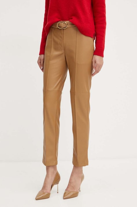 Twinset pantaloni femei, culoarea maro, mulata, high waist, 242TP2203