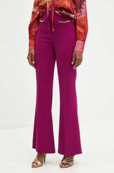 Twinset spodnie damskie kolor fioletowy dzwony high waist 242TP2083