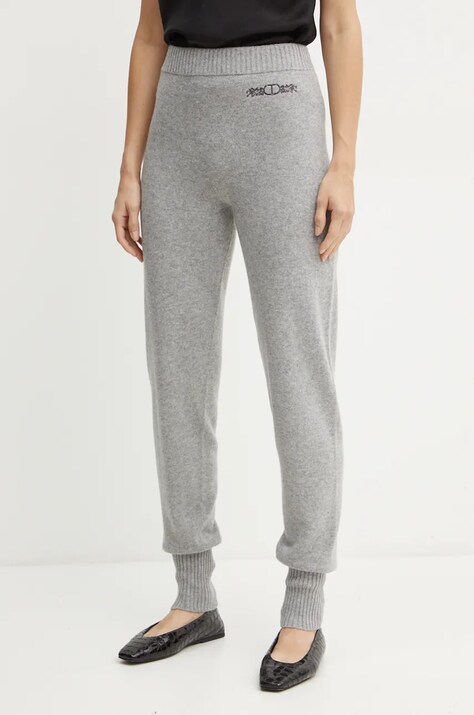 Twinset pantaloni de trening cu amestec de lână culoarea gri, neted, 242TP3801
