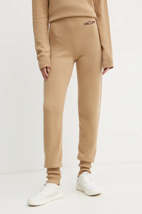 Twinset pantaloni de trening cu amestec de lână culoarea maro, neted, 242TP3801