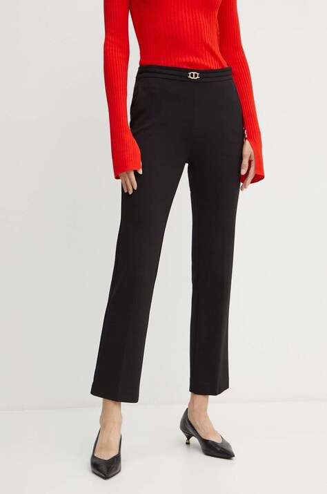 Twinset spodnie damskie kolor czarny proste medium waist 242TP224A