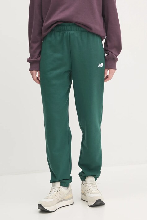 New Balance spodnie dresowe kolor zielony gładkie WP41500NWG