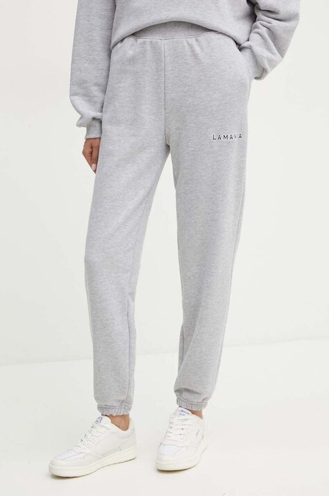 La Mania pantaloni de trening PL culoarea gri, melanj, MEDLEY