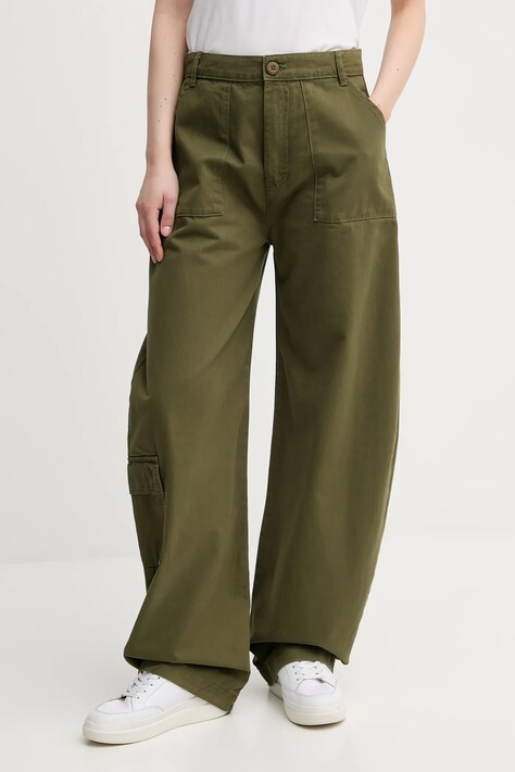 Хлопковые брюки Alpha Industries Field Pant цвет зелёный широкие высокая посадка 148021