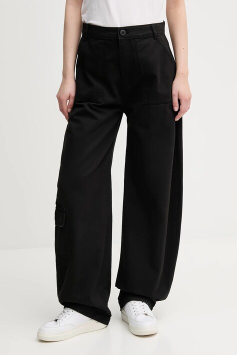 Бавовняні штани Alpha Industries Field Pant колір чорний широкі висока посадка 148021