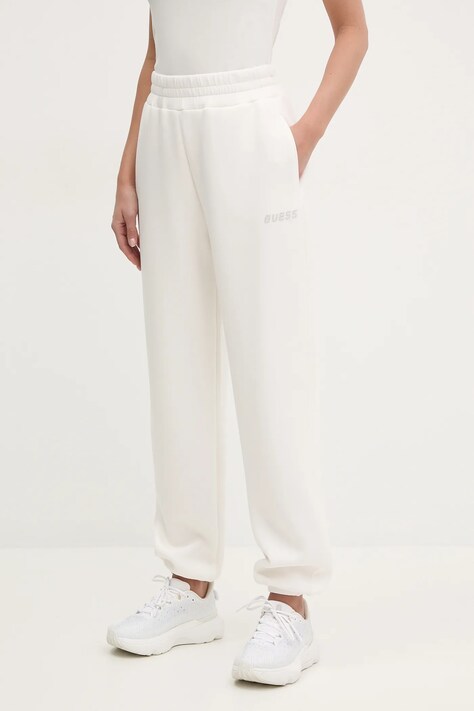 Guess pantaloni de trening CECILIA culoarea bej, cu imprimeu, V4BB13 K7UW2