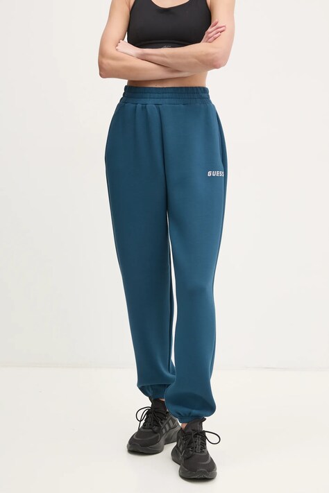 Guess pantaloni de trening CECILIA culoarea turcoaz, cu imprimeu, V4BB13 K7UW2