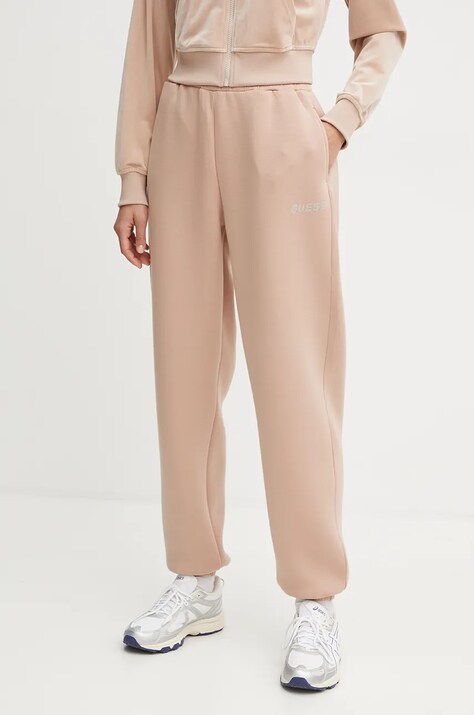 Guess pantaloni de trening CECILIA culoarea bej, cu imprimeu, V4BB13 K7UW2