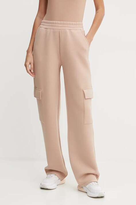 Guess pantaloni de trening CECILIA culoarea bej, cu imprimeu, V4BB12 K7UW2