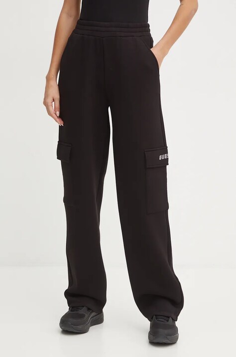 Guess pantaloni de trening CECILIA culoarea negru, cu imprimeu, V4BB12 K7UW2