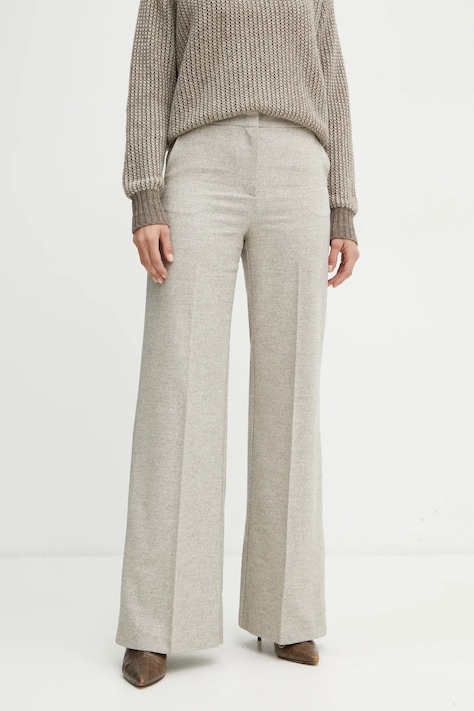 Hlače s primjesom vune MAX&Co. boja: bež, trapez, visoki struk, 2426136054200