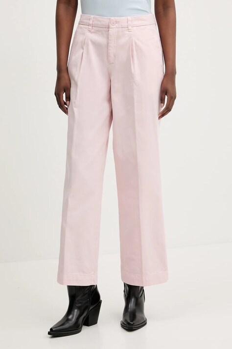 Guess Jeans pantaloni de bumbac culoarea roz, lat, high waist, W4BB44 WGCV2