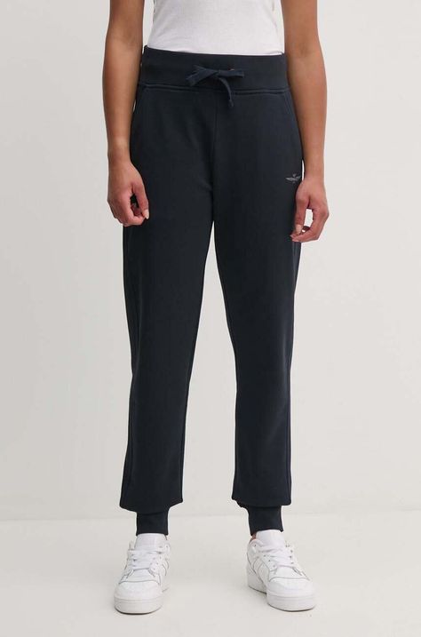 Хлопковые спортивные штаны Aeronautica Militare цвет синий однотонные PF945DF511