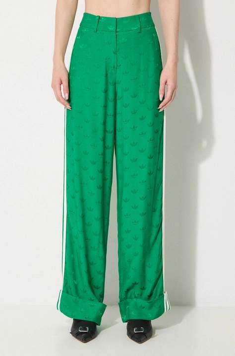 adidas Originals pantaloni Jaquard Pant femei, culoarea verde, lat, high waist, IX0943