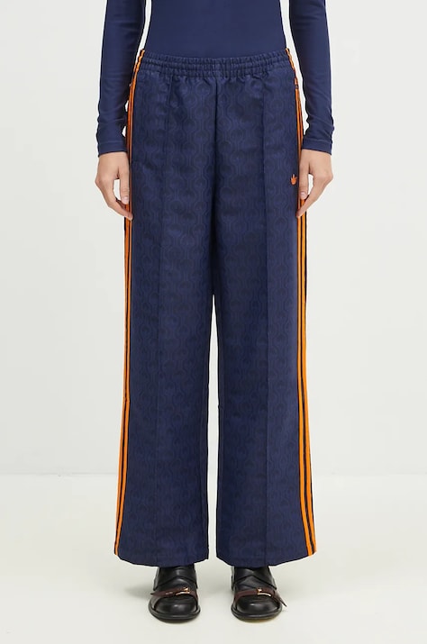 Nohavice adidas Originals Oversized Monogram Track Pant dámske, tmavomodrá farba, široké, vysoký pás, JN8306
