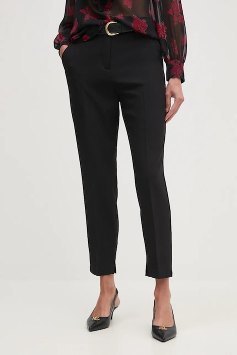 Hlače Sisley za žene, boja: crna, uski kroj, visoki struk, 45PKLF05Z