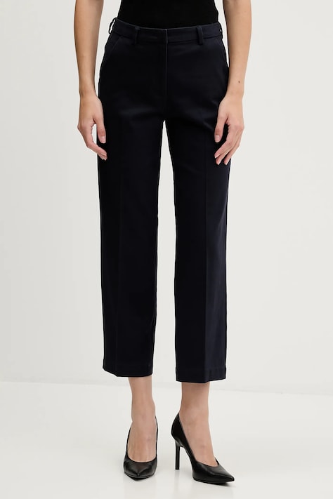 Sisley spodnie damskie kolor granatowy proste high waist 4K2ZLF03V