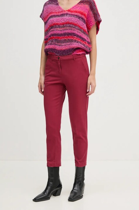 Kalhoty Sisley dámské, vínová barva, střih cigarette, medium waist, 48M855BK7