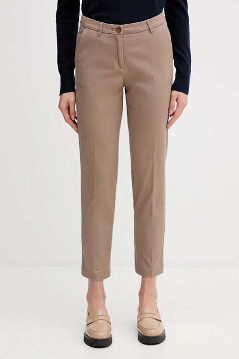 Sisley spodnie damskie kolor brązowy fason cygaretki medium waist 48M855BK7