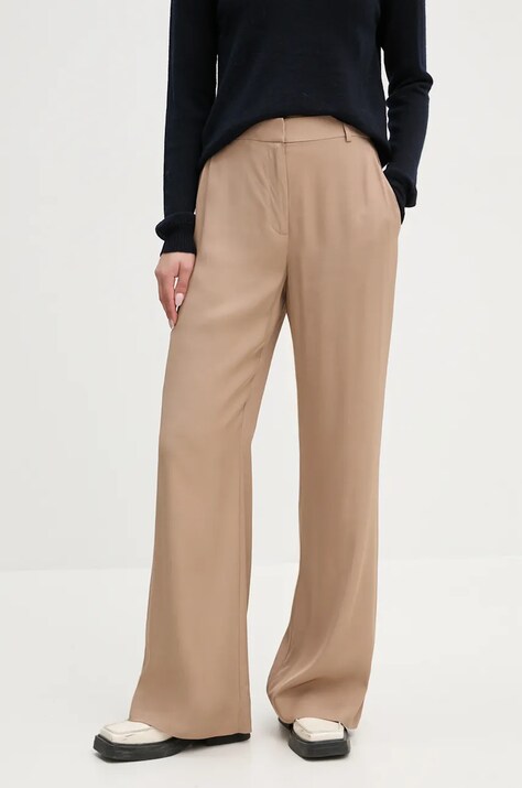 Nohavice Calvin Klein dámske, hnedá farba, široké, vysoký pás, K20K207660