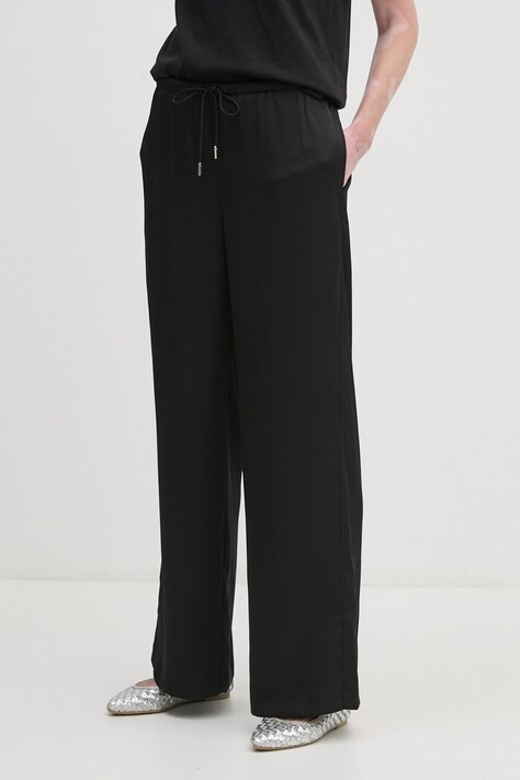 Nohavice Calvin Klein dámske, čierna farba, rovné, vysoký pás, K20K207765