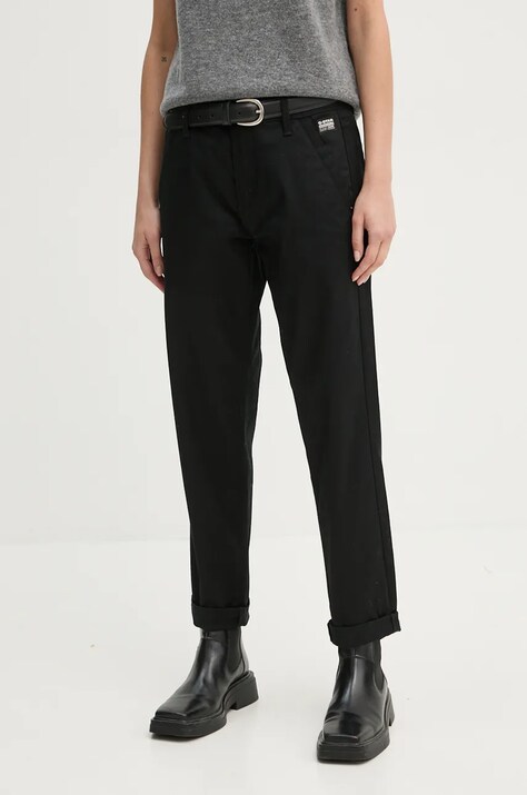 G-Star pantaloni femei, culoarea negru, fason chinos, medium waist, D25257-C105
