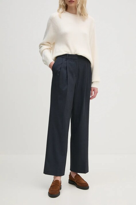 Tommy Hilfiger pantaloni femei, culoarea albastru marin, drept, high waist, WW0WW42950