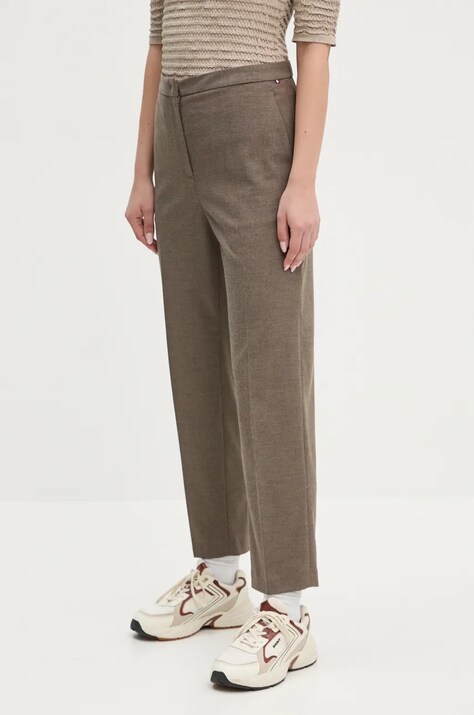 Tommy Hilfiger pantaloni femei, culoarea maro, drept, high waist, WW0WW42951