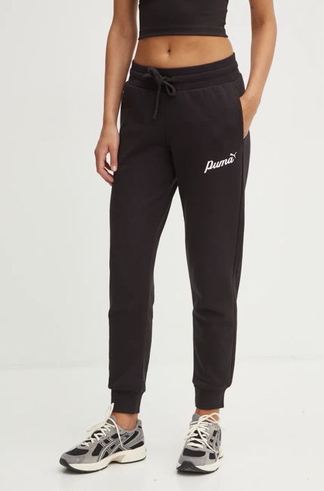 Puma pantaloni femei, culoarea negru, neted, 681536