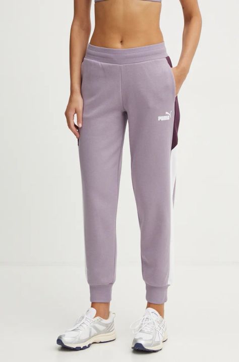 Puma pantaloni de trening culoarea violet, cu imprimeu, 681649