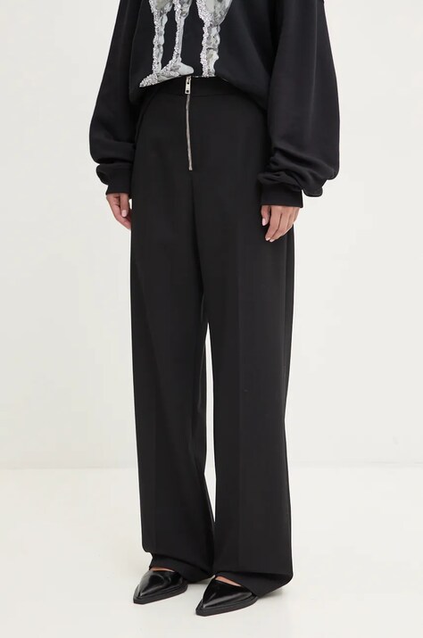 MSGM nadrág gyapjú keverékből fekete, magas derekú egyenes, 3742MDP06.247810