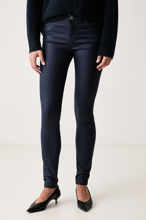 Morgan Spodnie slim fit damskie z bawełną PFRASHI granatowe regular waist PFRASHI