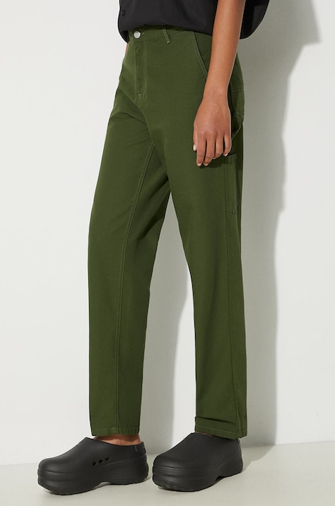 Бавовняні штани Carhartt WIP Pierce Pant колір зелений прямі висока посадка I033140.2BR02