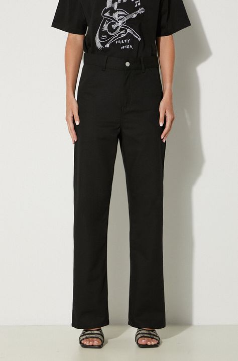 Carhartt WIP pantaloni Simple Pant femei, culoarea negru, drept, high waist, I033141.8901