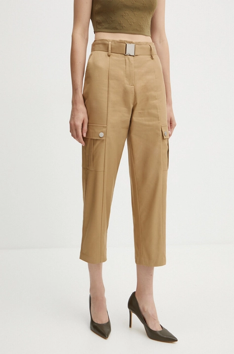 Morgan pantaloni PDUNE femei, culoarea bej, fason cargo, high waist, PDUNE