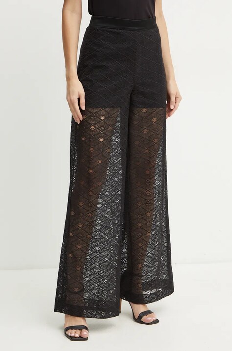 Karl Lagerfeld pantaloni femei, culoarea negru, drept, high waist, 246W1007
