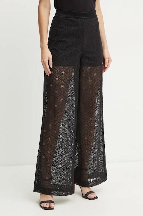 Hlače Karl Lagerfeld za žene, boja: crna, ravni kroj, visoki struk, 246W1007